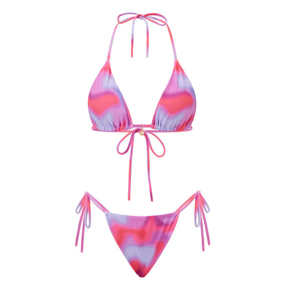 Floral Halter Tie-Up Bikini Set - Y2K Backless Swimwear