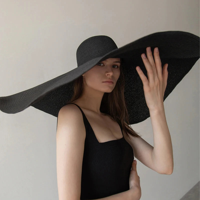 Oversized 70cm Wide Brim Straw Sun Hat - UV Protection