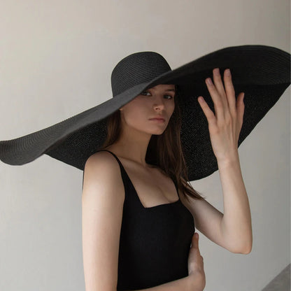 Oversized 70cm Wide Brim Straw Sun Hat - UV Protection