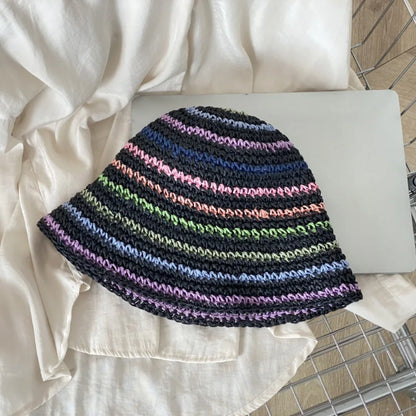 Handmade Rainbow Striped Straw Sun Hat