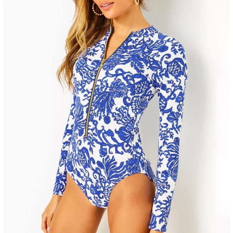 Long Sleeve Zip One-Piece Swimsuit - Surf Swimwear Set