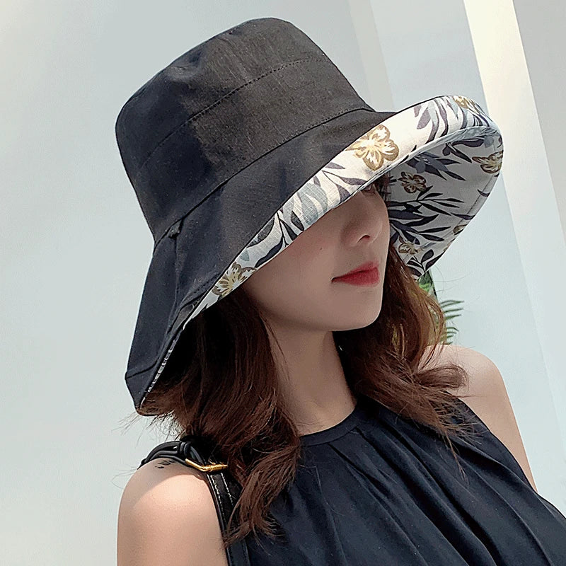 Reversible Wide Brim Bucket Hat - Four Seasons Sun Hat