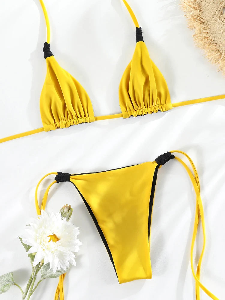 String Bandage Bikini Set - Micro Thong Beachwear