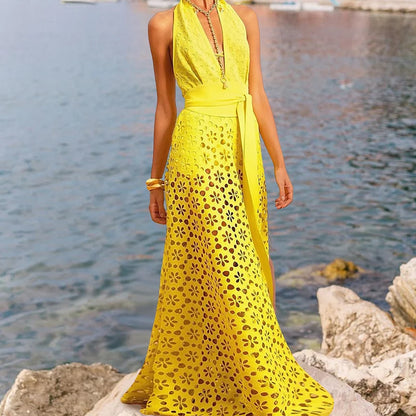 Deep V-Neck One-Piece Swimsuit - Backless