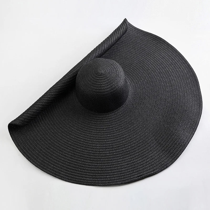 Oversized 70cm Wide Brim Straw Sun Hat - UV Protection