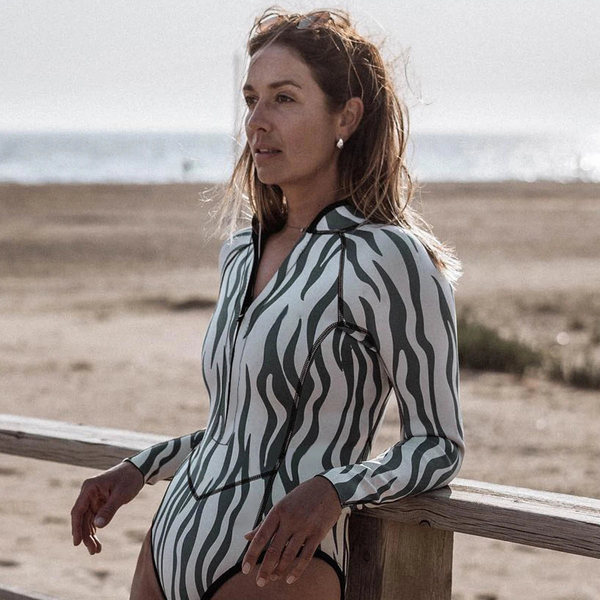 Long Sleeve Print One-Piece Swimsuit - Surf Ready Beachwear