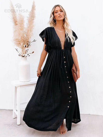 Long White Tunic Cover Up - Elegant Beach Dress