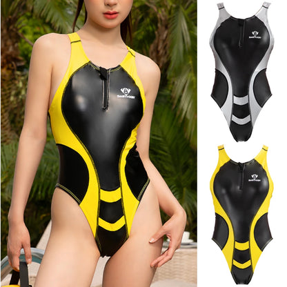 Glitter Athletic One-Piece Swimsuit - Zip Front