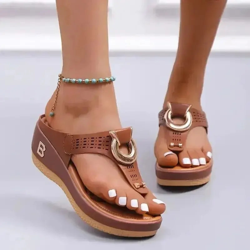 Platform Wedge Flip-Flop Sandals - Non-Slip Open Toe