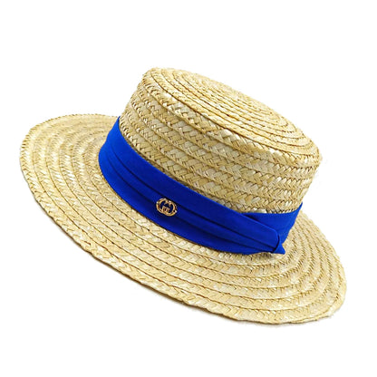 Bow Ribbon Flat-Top Straw Sun Hat - Vacation Style