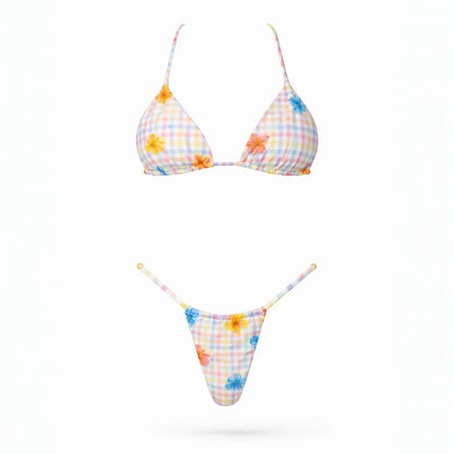 Plaid Triangle Micro Bikini Set - Brazilian Cut Swimwear