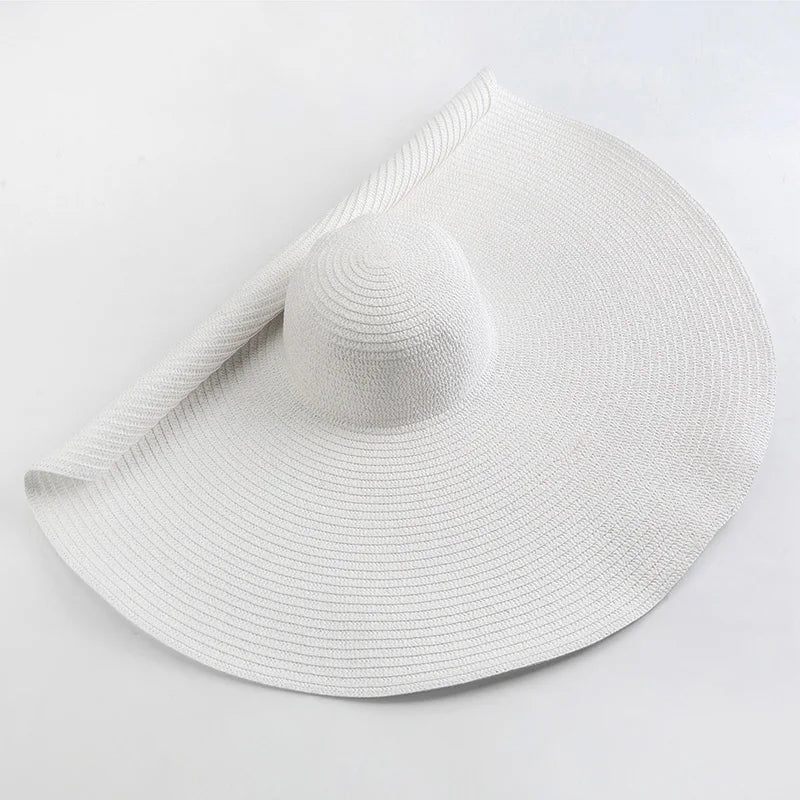 Oversized 70cm Wide Brim Straw Sun Hat - UV Protection