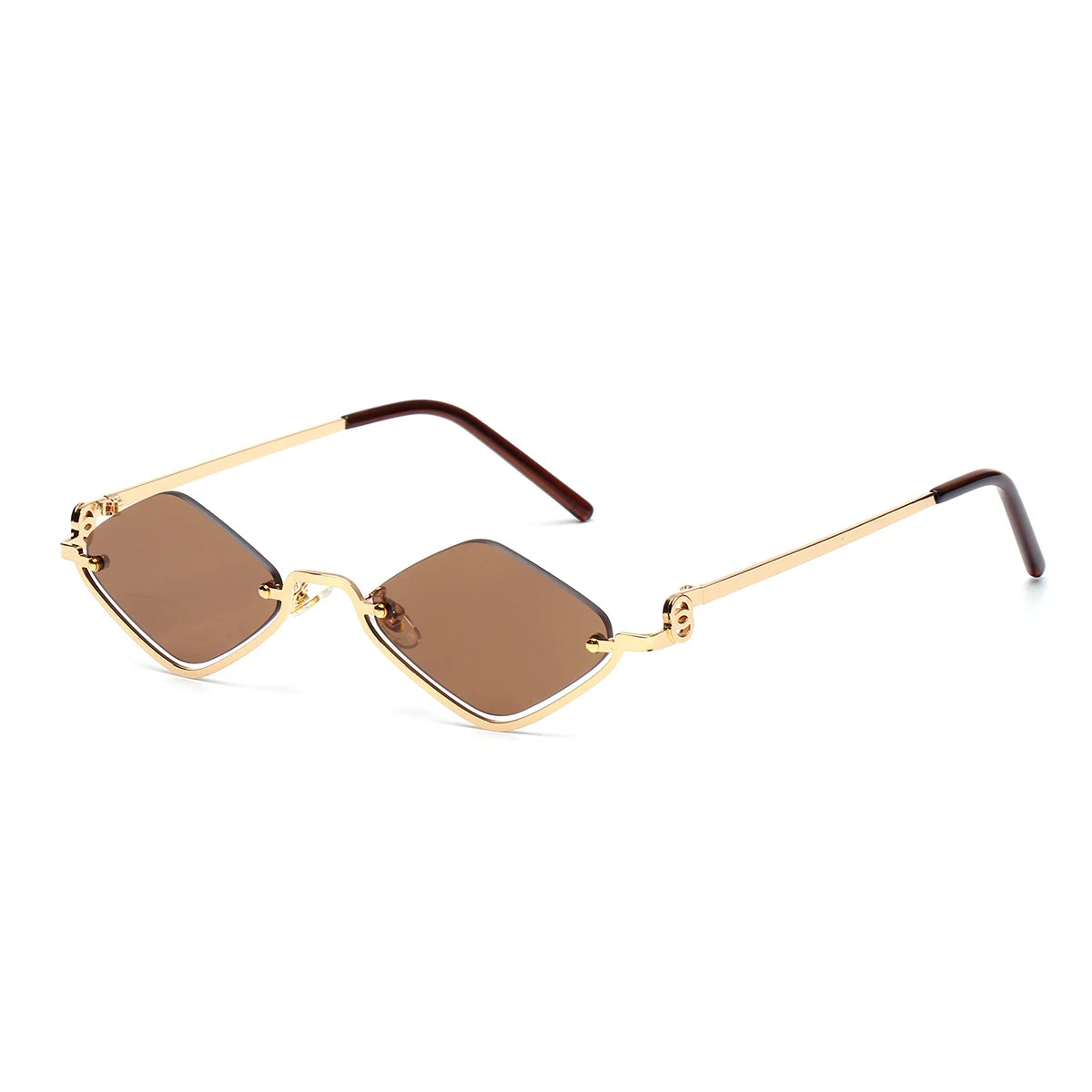 Polygonal Half-Frame Sunglasses - Metal Cat Eye Shades