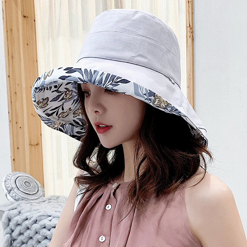 Reversible Wide Brim Bucket Hat - Four Seasons Sun Hat