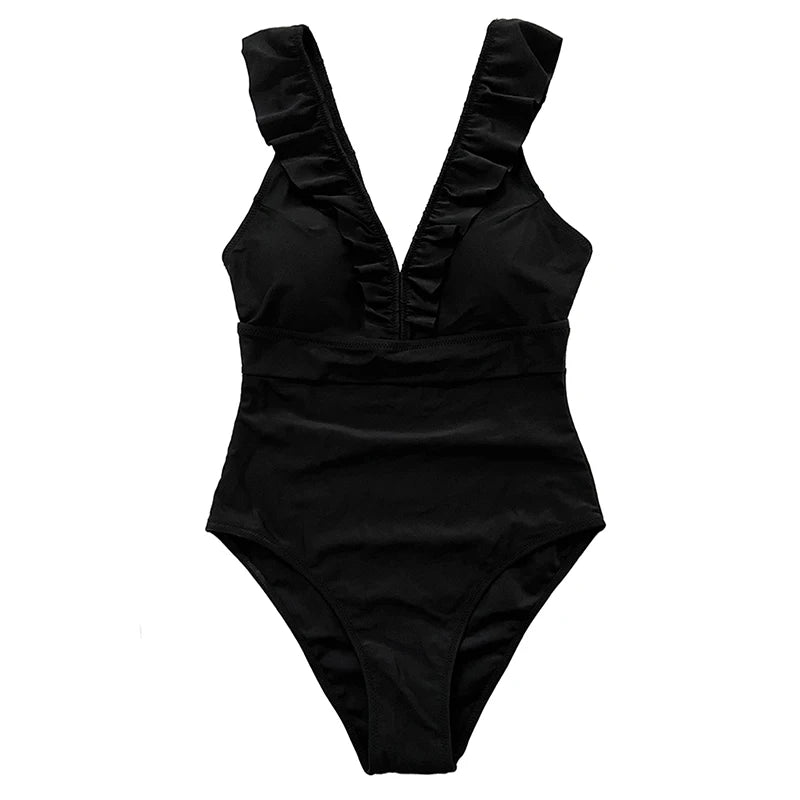 Vintage Striped Ruffle One-Piece Swimsuit