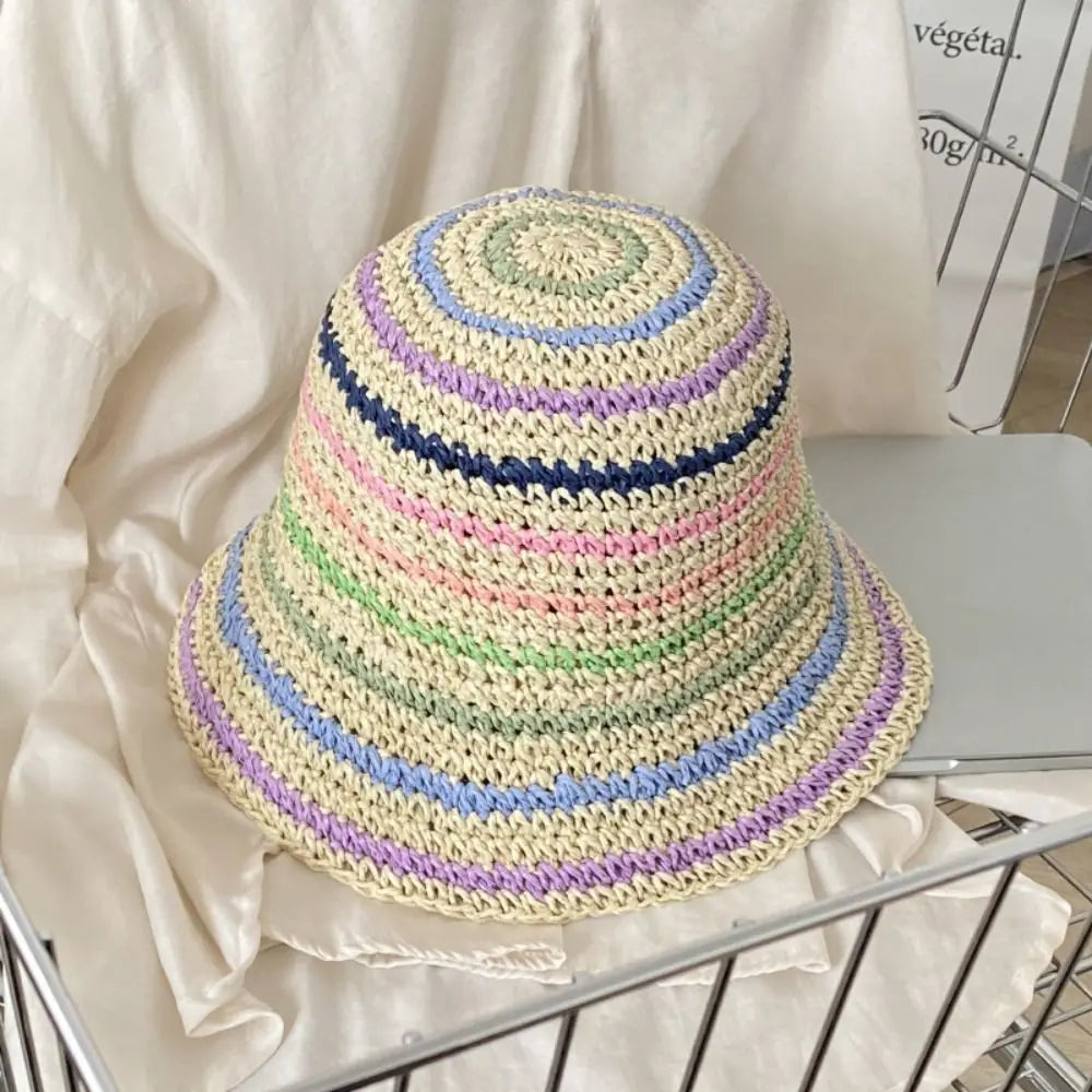 Handmade Rainbow Striped Straw Sun Hat