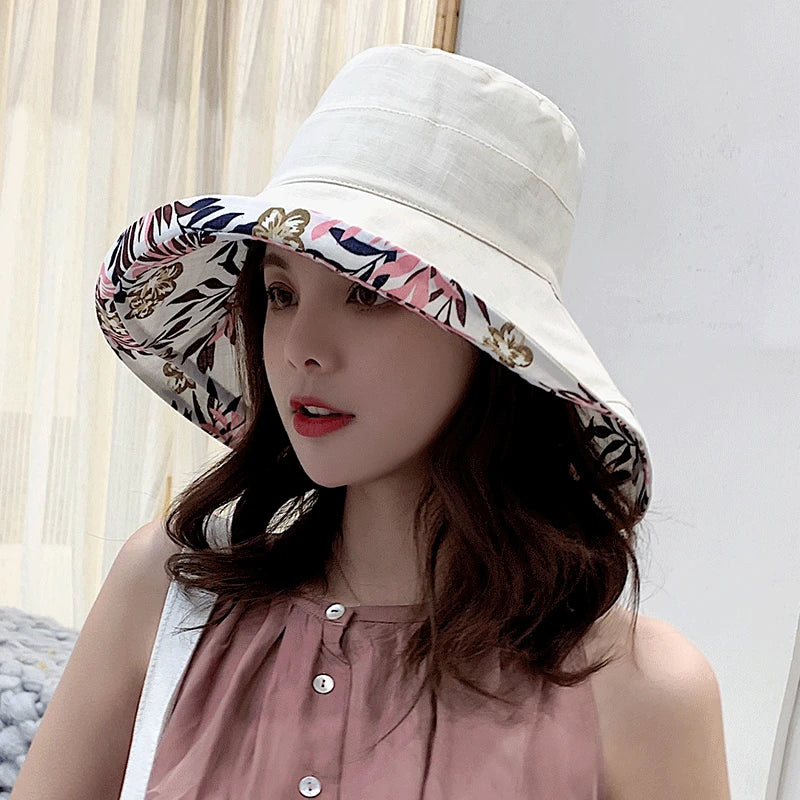 Reversible Wide Brim Bucket Hat - Four Seasons Sun Hat