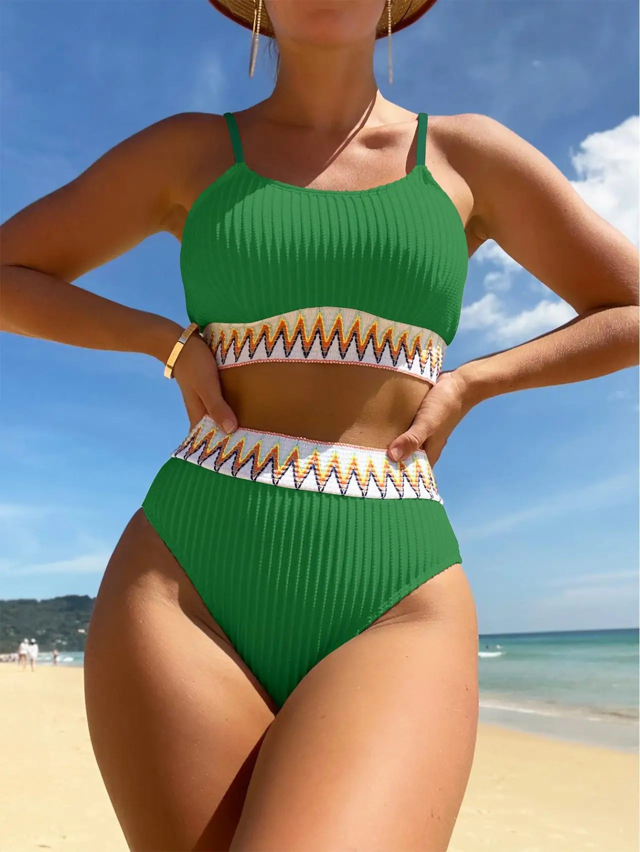 Pleated Halter Triangle Bikini Set - Brazilian Swimwear