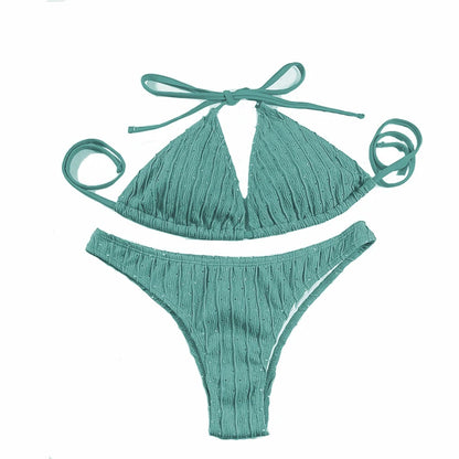 Jacquard Drawstring Bikini Set - Textured Two Piece Swimwear