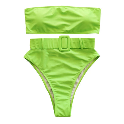 Solid Bandeau High Waist Bikini Set - Push Up Swimwear