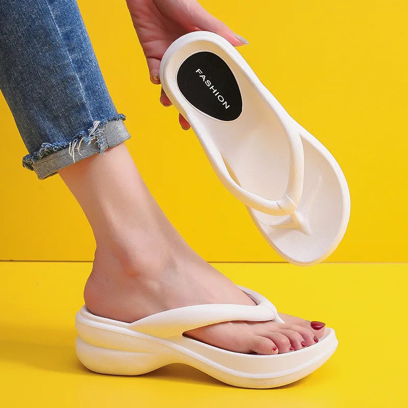 Thick Sole Wedge Flip Flops - Platform Beach Slides