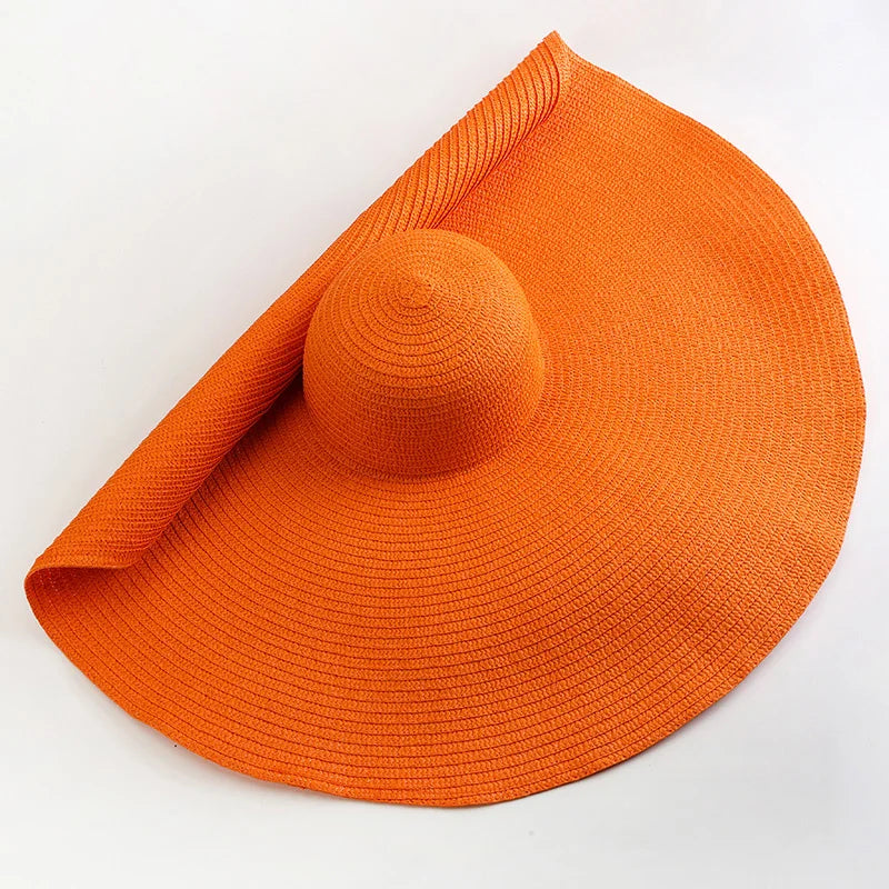Oversized 70cm Wide Brim Straw Sun Hat - UV Protection