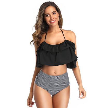 Ruffle High Waist Off Shoulder Bikini Set - Plus Size Swimwear