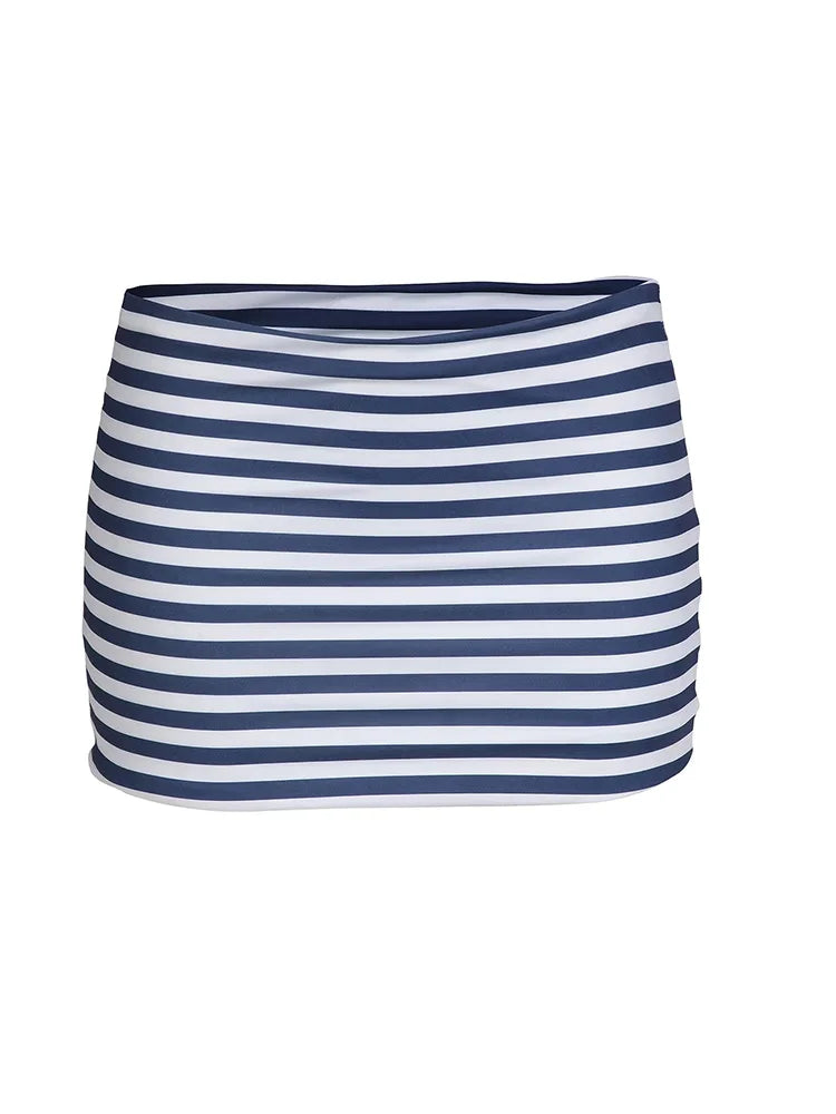 Striped Three-Piece Triangle Bikini Set - Cover-Up Beachwear