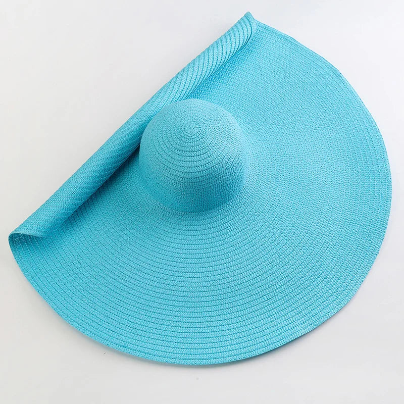 Oversized 70cm Wide Brim Straw Sun Hat - UV Protection