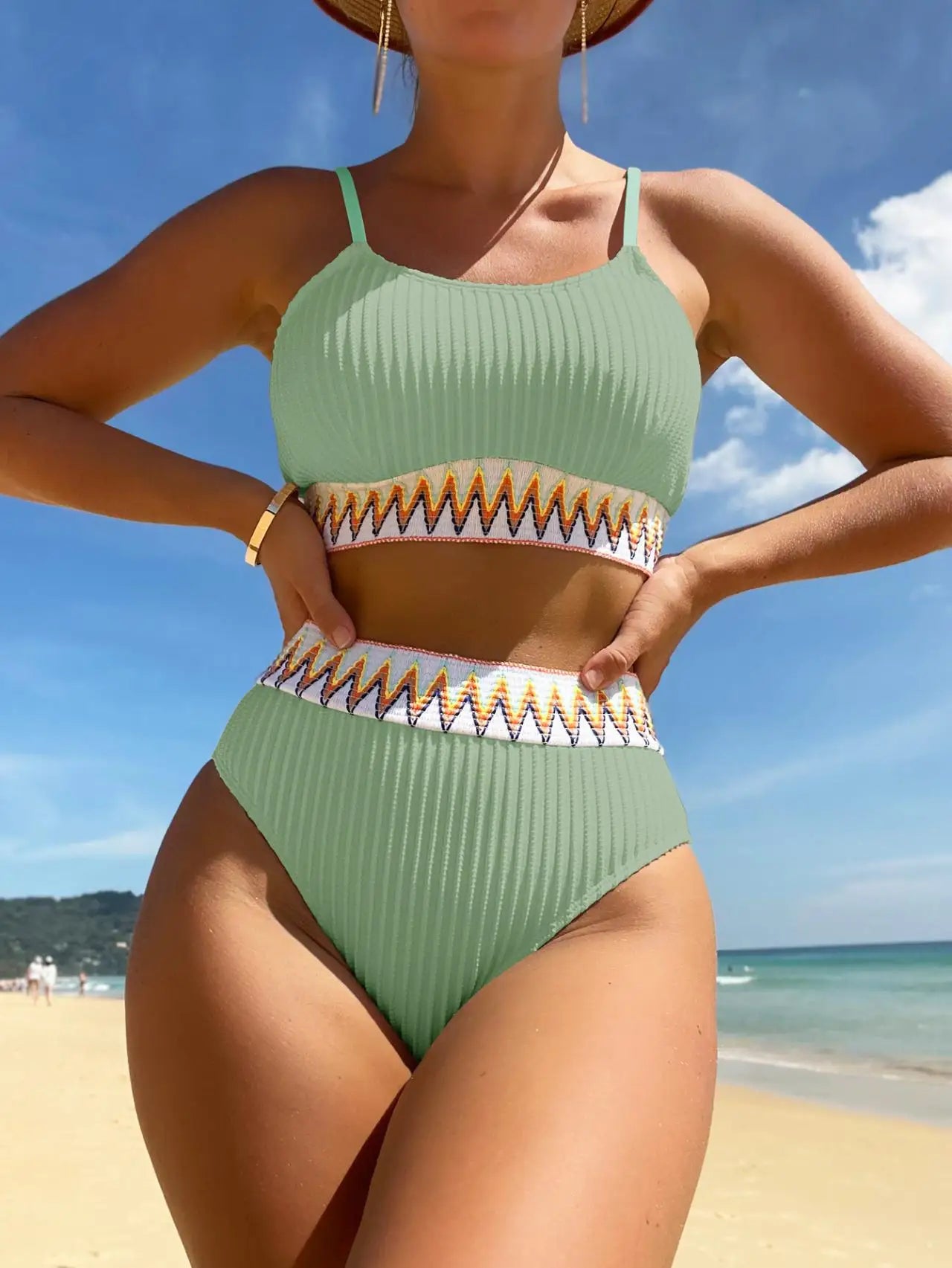 Pleated Halter Triangle Bikini Set - Brazilian Swimwear