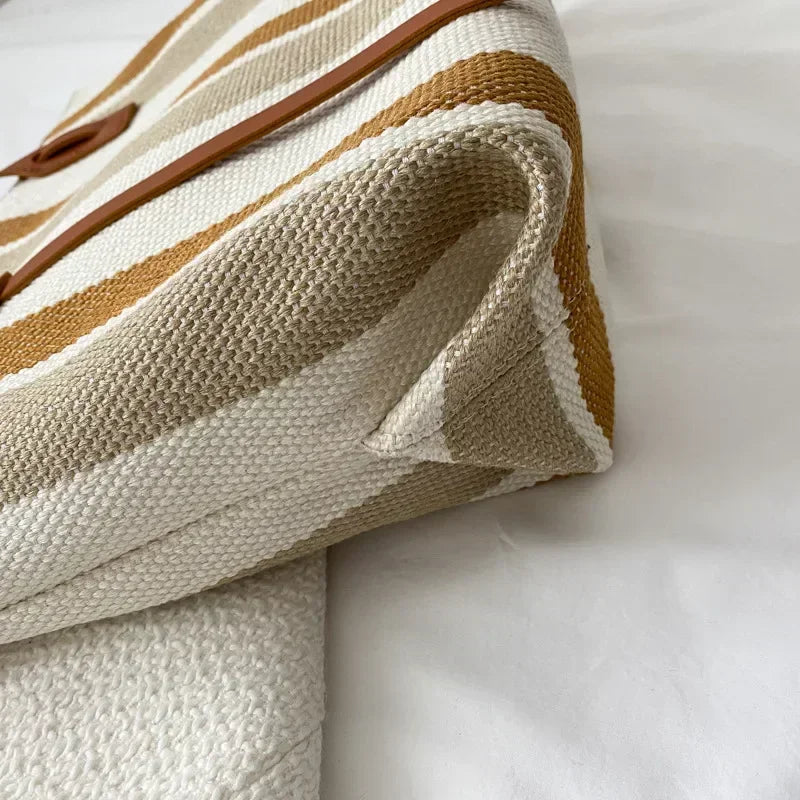 Striped Raffia Shopper Tote - Canvas Trim