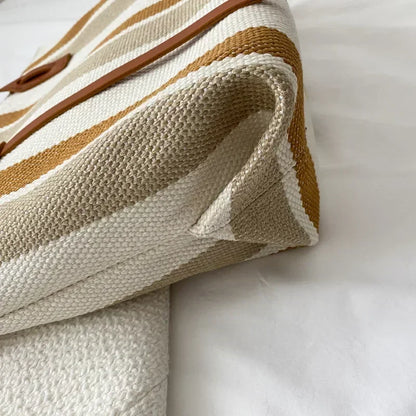 Striped Raffia Shopper Tote - Canvas Trim