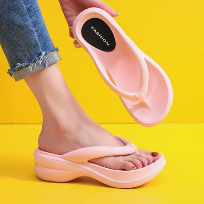 Thick Sole Wedge Flip Flops - Platform Beach Slides