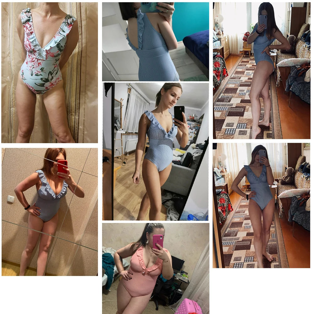 Vintage Striped Ruffle One-Piece Swimsuit
