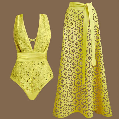 Deep V-Neck One-Piece Swimsuit - Backless